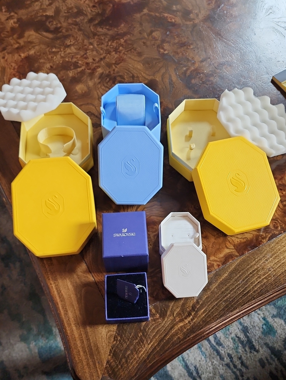 Swarovski Yellow, Blue and White Jewelry Box Set Of 5
